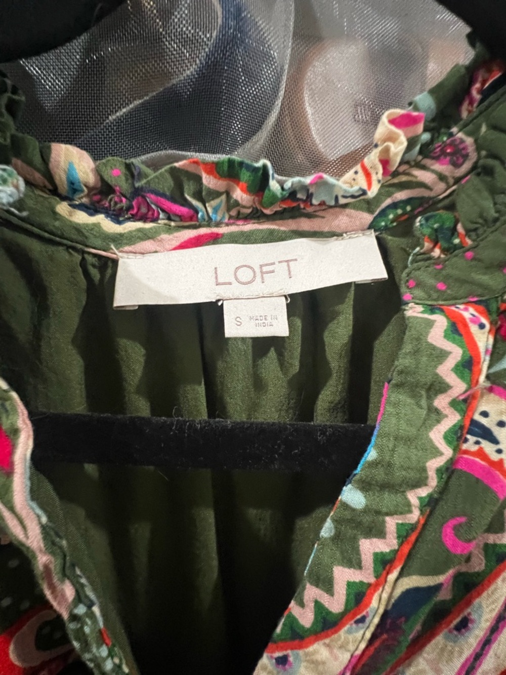 Women's Olive Green Bright Pink Paisley Long Sleeve Midi Dress - Picture 3 of 4